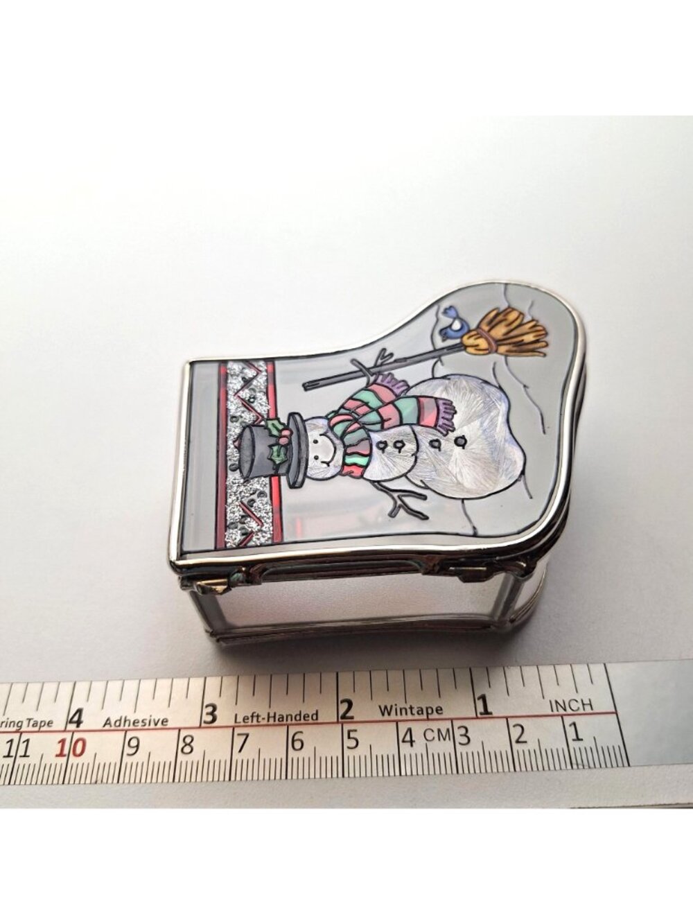Snowman Stained Glass Mirrored Trinket Boxes Amia Hand Painted Stocking Lot of 2 - Picture 2 of 16
